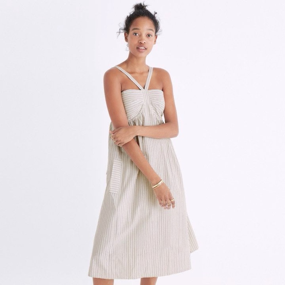 Madewell Convertible Halter Dress in Chambray Stripe - Size 4